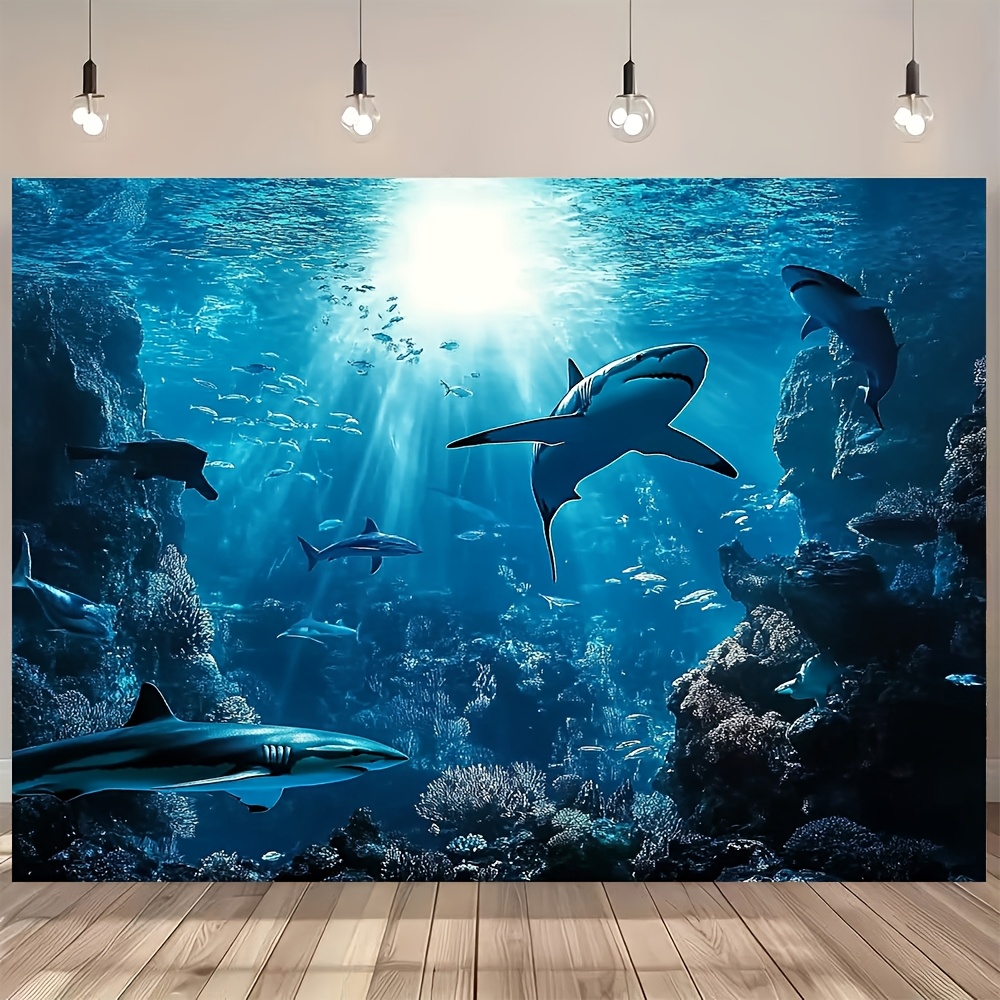 Marine Aquarium Home - Majestätischer Tiefsee-Hai Wandteppich Blauer Ozean Meereslebewesen