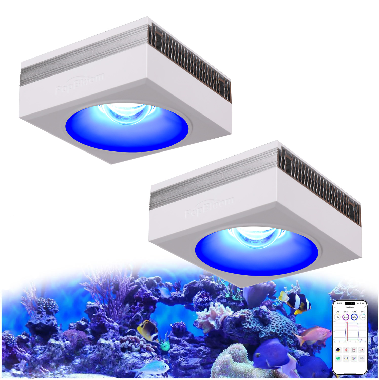 Marine X Aquarium - NEUE PopBloom RL90 WiFi LED-Aquariumbeleuchtung Vollspektrum,